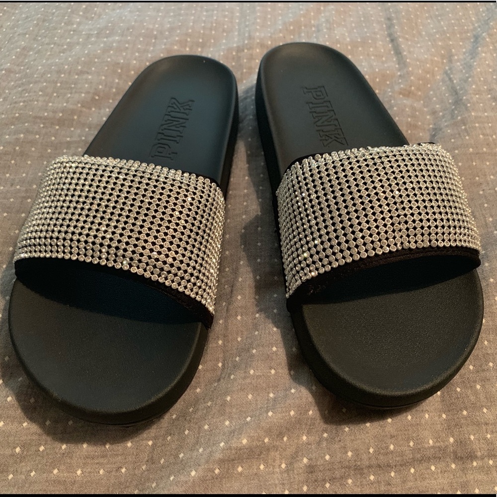 VICTORIA'S SECRET PINK RHINESTONE SLIDES